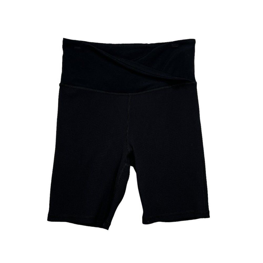 Athleta Shorts Women's Size Small Black Elation Crossover Rib 7" Shorts